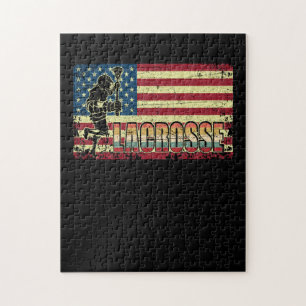 Lacrosse American Flag USA Flag Vintage Retro Jigsaw Puzzle