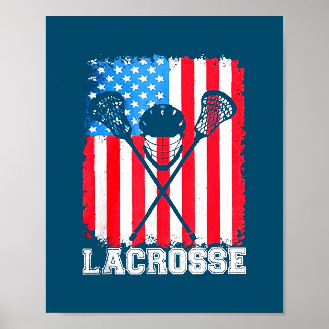 Lacrosse American Flag Vintage 4th Of July  Poster (Front)