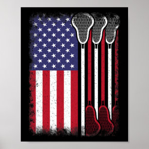 Lacrosse American Flag Vintage Lacrosse Player  Poster
