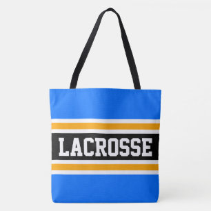 LACROSSE Athletic Bright Blue Black Yellow Stripes Tote Bag