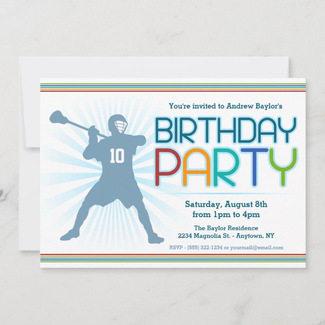 Lacrosse Birthday Party Invites - lax themed (Front)