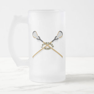 Lacrosse Boss Crossed Sticks Frosted Glass Beer Mug