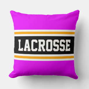 LACROSSE Bright Pink Orange Black Athletic Stripes Cushion