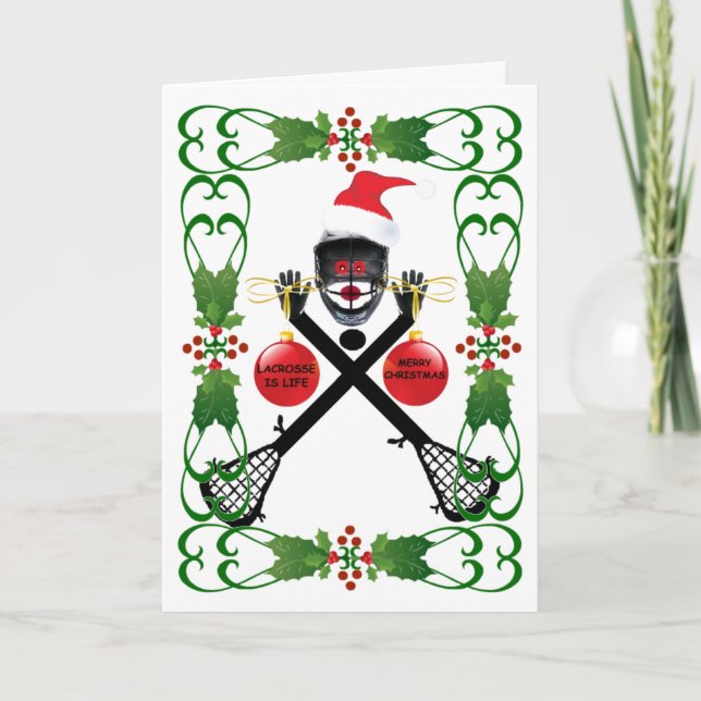 Lacrosse Cartoon Christmas Holiday Card (Front)