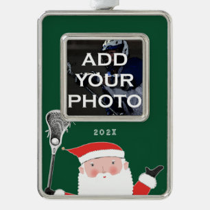 Lacrosse Christmas Photo Silver Plated Framed Ornament