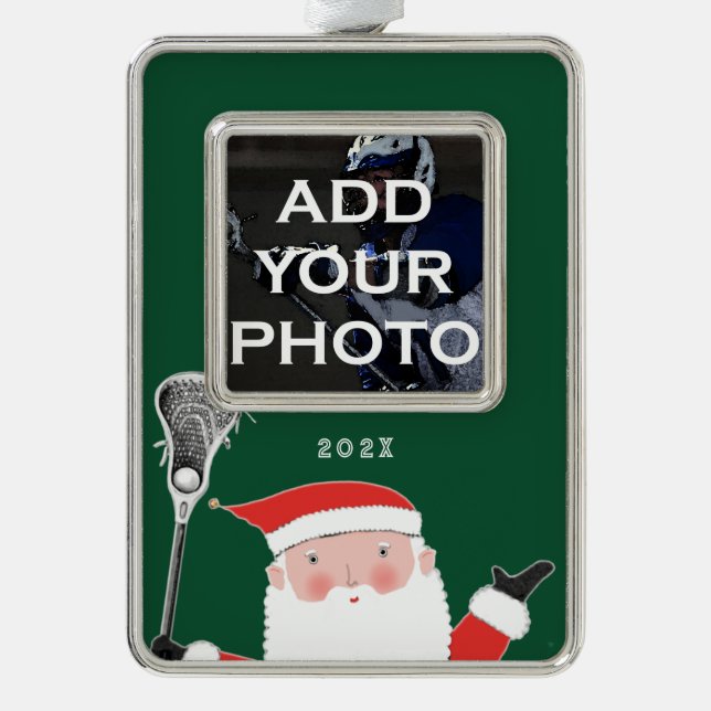 Lacrosse Christmas Photo Silver Plated Framed Ornament (Front)