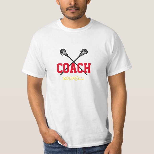 Lacrosse Coach Custom Name Team Colours T-Shirt (Front)