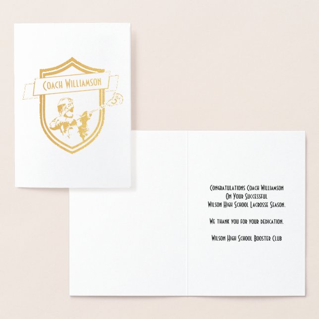 Lacrosse Coach or Sponsor Thank You Banquet Card (Display)