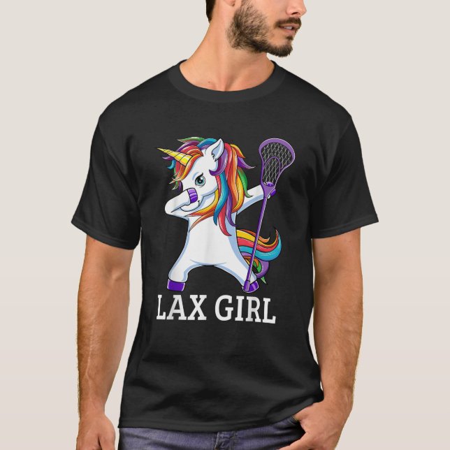 Lacrosse Dabbing Unicorn  Girls Funny Dab Dance Gi T-Shirt (Front)