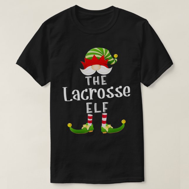 Lacrosse Elf Group Christmas Funny Pajama Party  T-Shirt (Design Front)
