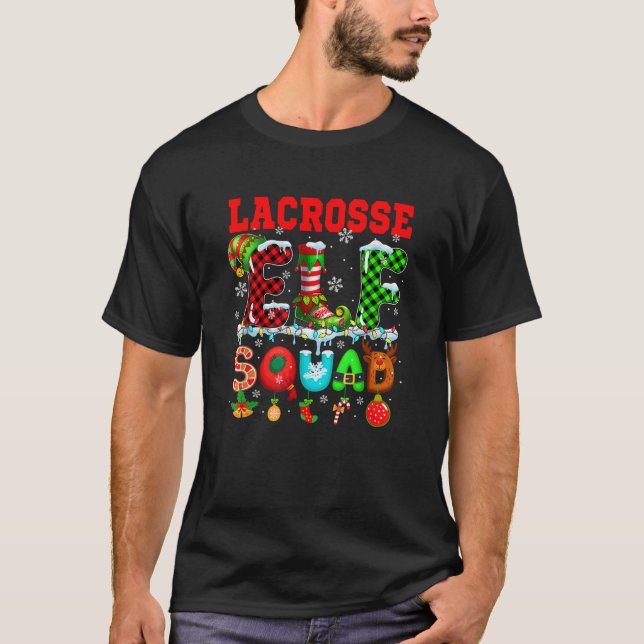 Lacrosse Elf Squad Christmas Colourful Player Team T-Shirt (Front)
