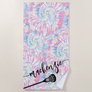 Lacrosse Girls Pink Tie Dye Personalised Beach Towel