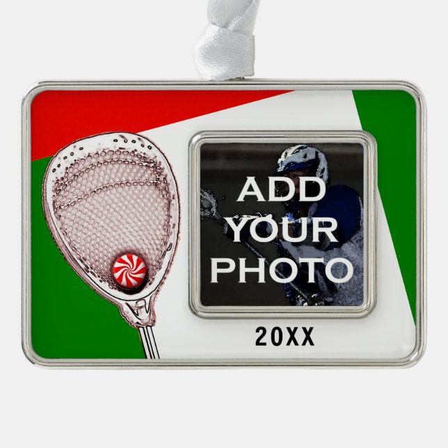 Lacrosse Goalie Christmas Collectable Silver Plated Framed Ornament (Front)