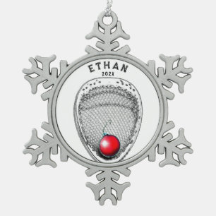 Lacrosse Goalie Christmas Collectable Snowflake Pewter Christmas Ornament