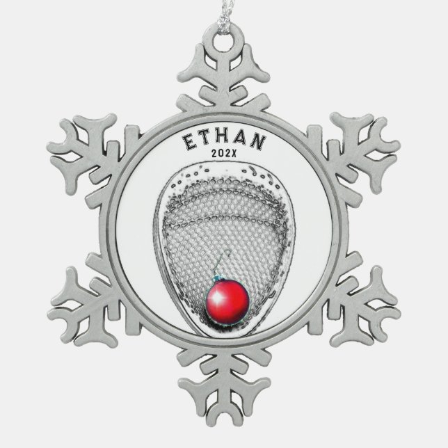 Lacrosse Goalie Christmas Collectable Snowflake Pewter Christmas Ornament (Front)