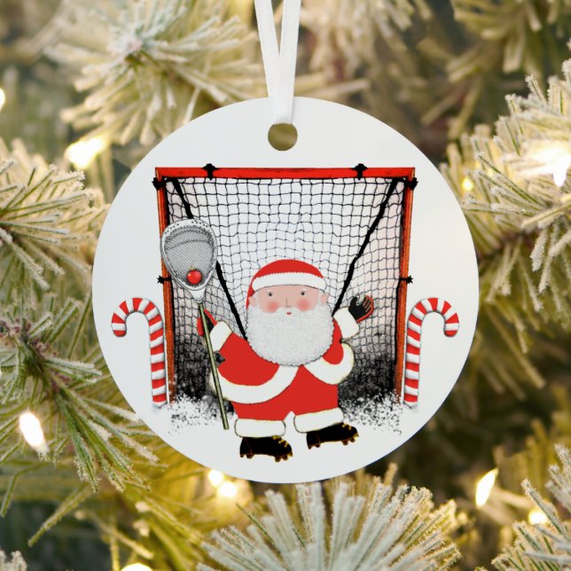 Lacrosse Goalie Holiday Gift Metal Tree Decoration (Insitu)
