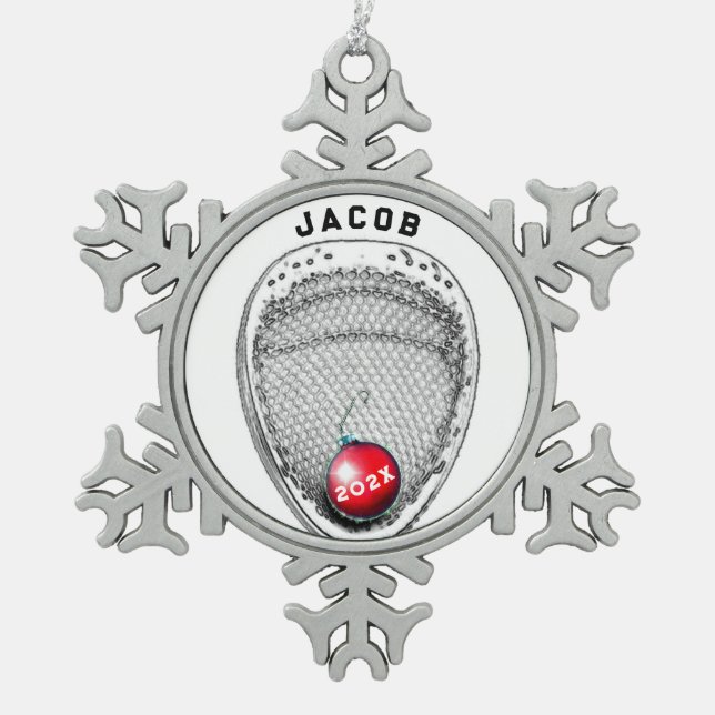 Lacrosse Goalie Holiday Gift Snowflake Pewter Christmas Ornament (Front)