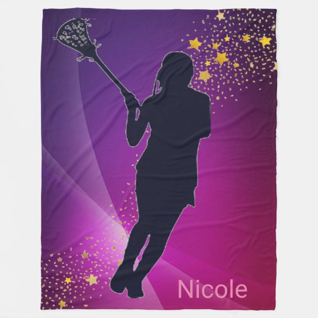 Lacrosse Gold Stars Purple Fleece Blanket (Front)