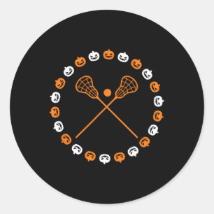 Lacrosse Halloween Spooky Pumpkins Sports Autumn F Classic Round Sticker