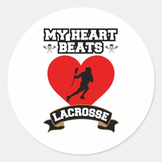 Lacrosse Heart Male Player Sport Passion Love Classic Round Sticker (Front)