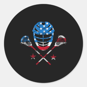 Lacrosse Helmet American Usa Flag  Classic Round Sticker