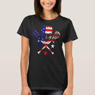 Lacrosse Helmet Sticks American Flag 4th Of July L T-Shirt
