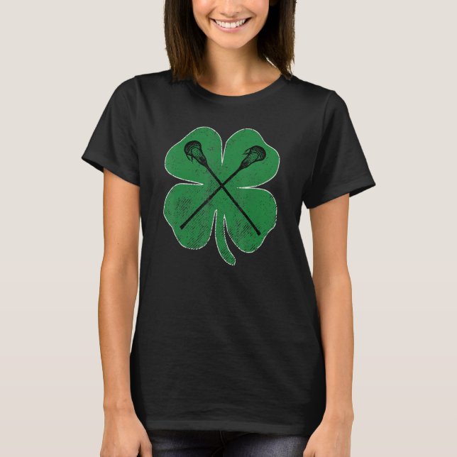 Lacrosse Irish Shamrock St Patrick's Day Saint Pad T-Shirt (Front)