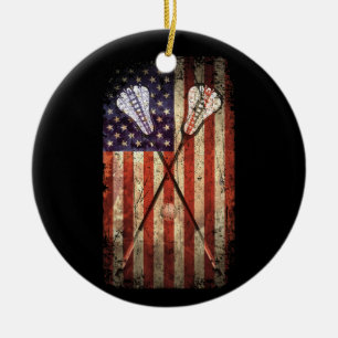 Lacrosse LAX American Flag Ceramic Tree Decoration