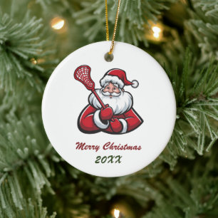 Lacrosse Merry Christmas Cute Santa Claus Custom Ceramic Tree Decoration