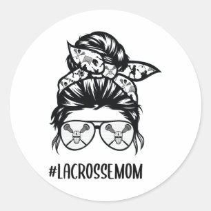 Lacrosse Mum Messy Bun Hair Gles  Classic Round Sticker