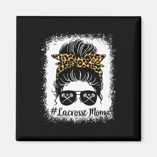 Lacrosse Mum Women Leopard Messy Bun Gles Mother's Magnet