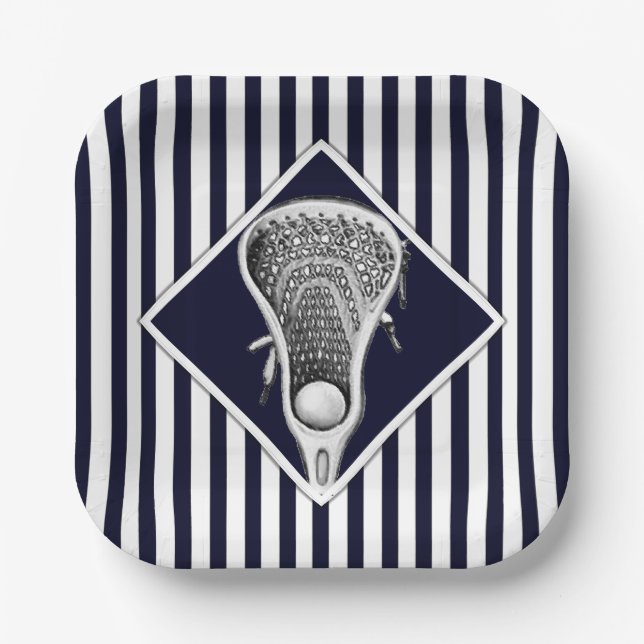 Lacrosse Navy Blue Party Paper Plates (Front)