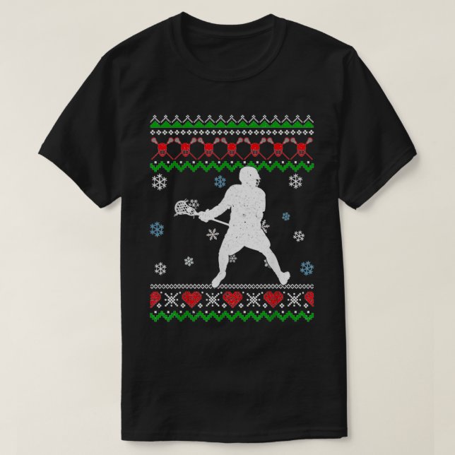 Lacrosse Pajama Ugly Christmas Gift Sport Lovers K T-Shirt (Design Front)