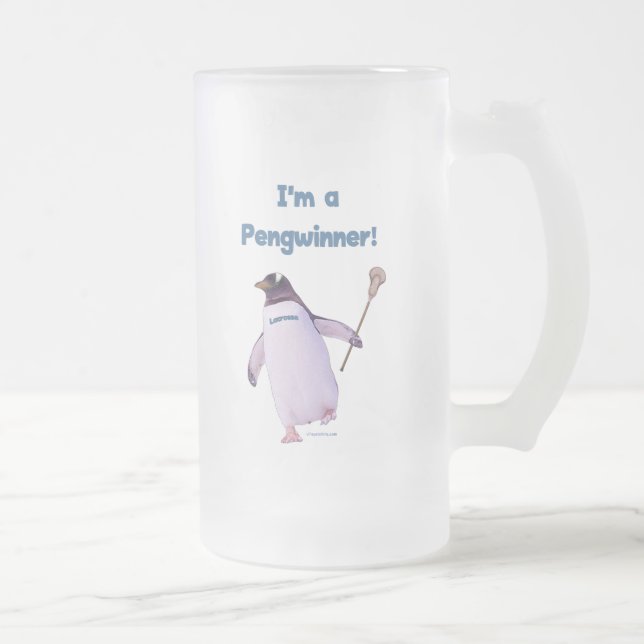 Lacrosse Penguin Frosted Glass Beer Mug (Right)