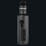 Lacrosse Personalised Name Black 710 Ml Water Bottle<br><div class="desc">Personalised all black-on-black blackout style custom lacrosse water bottle with a simple lacrosse stick monogram and custom name or text in a retro sports monogram font. Great gift for men, women, or youth lacrosse player with a sleek and subtle classic sporty look and modern and minimal design on a useful...</div>