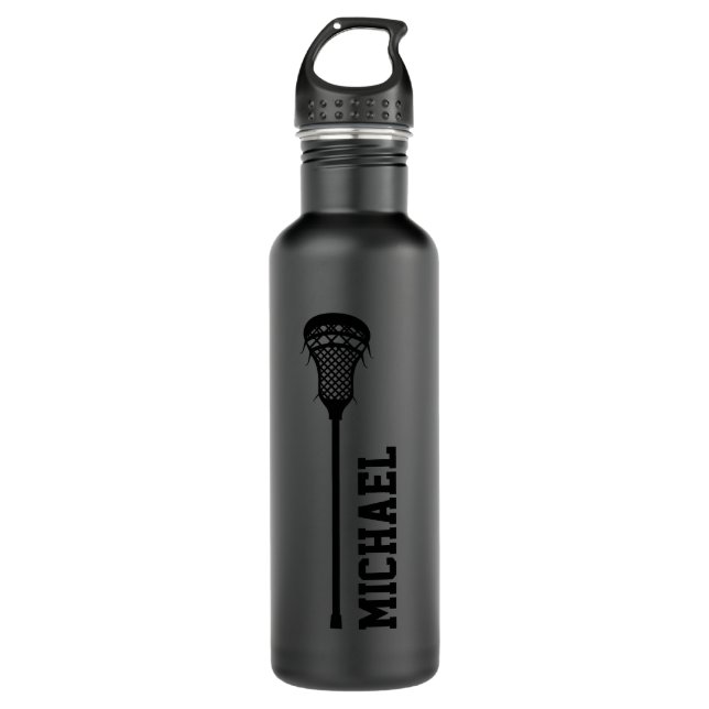Lacrosse Personalised Name Black 710 Ml Water Bottle (Front)