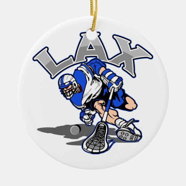 Lacrosse Player Blue Uniform Ceramic Tree Decoration (Front)