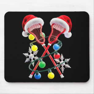 Lacrosse Player Christmas Lights Santa Hat Crosse Mouse Mat