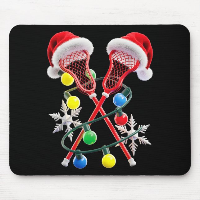 Lacrosse Player Christmas Lights Santa Hat Crosse  Mouse Mat (Front)