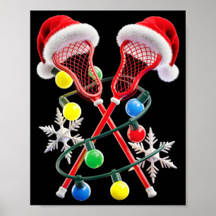Lacrosse Player Christmas Lights Santa Hat Crosse Poster