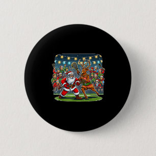 Lacrosse Player Christmas Santa Reindeer Playing L 6 Cm Round Badge