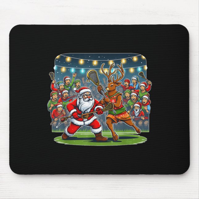 Lacrosse Player Christmas Santa Reindeer Playing L Mouse Mat (Front)