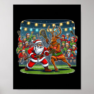 Lacrosse Player Christmas Santa Reindeer Playing L Poster