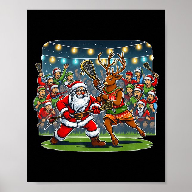 Lacrosse Player Christmas Santa Reindeer Playing L Poster (Front)