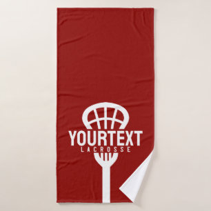 Lacrosse Player CUSTOM TEXT Team Mesh Sport Stick  Bath Towel Set