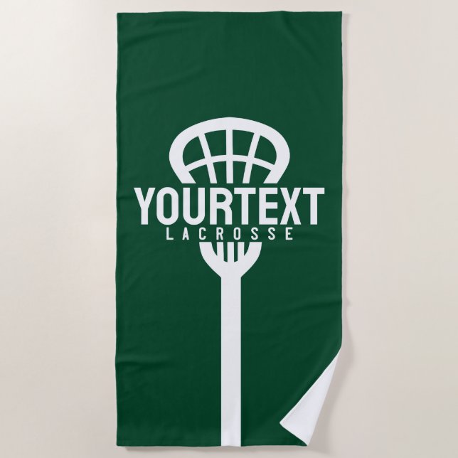 Lacrosse Player CUSTOM TEXT Team Mesh Sport Stick  Beach Towel (Front)