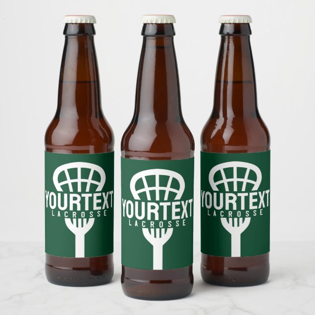 Lacrosse Player CUSTOM TEXT Team Mesh Sport Stick  Beer Bottle Label (Bottles)