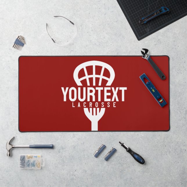 Lacrosse Player CUSTOM TEXT Team Mesh Sport Stick  Desk Mat (Workstation)