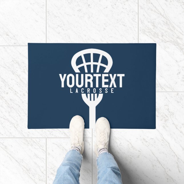 Lacrosse Player CUSTOM TEXT Team Mesh Sport Stick  Doormat (Indoor)