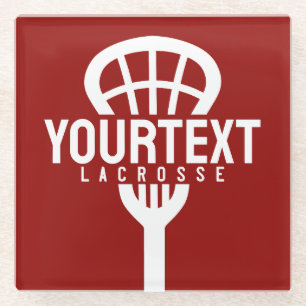 Lacrosse Player CUSTOM TEXT Team Mesh Sport Stick  Glass Coaster
